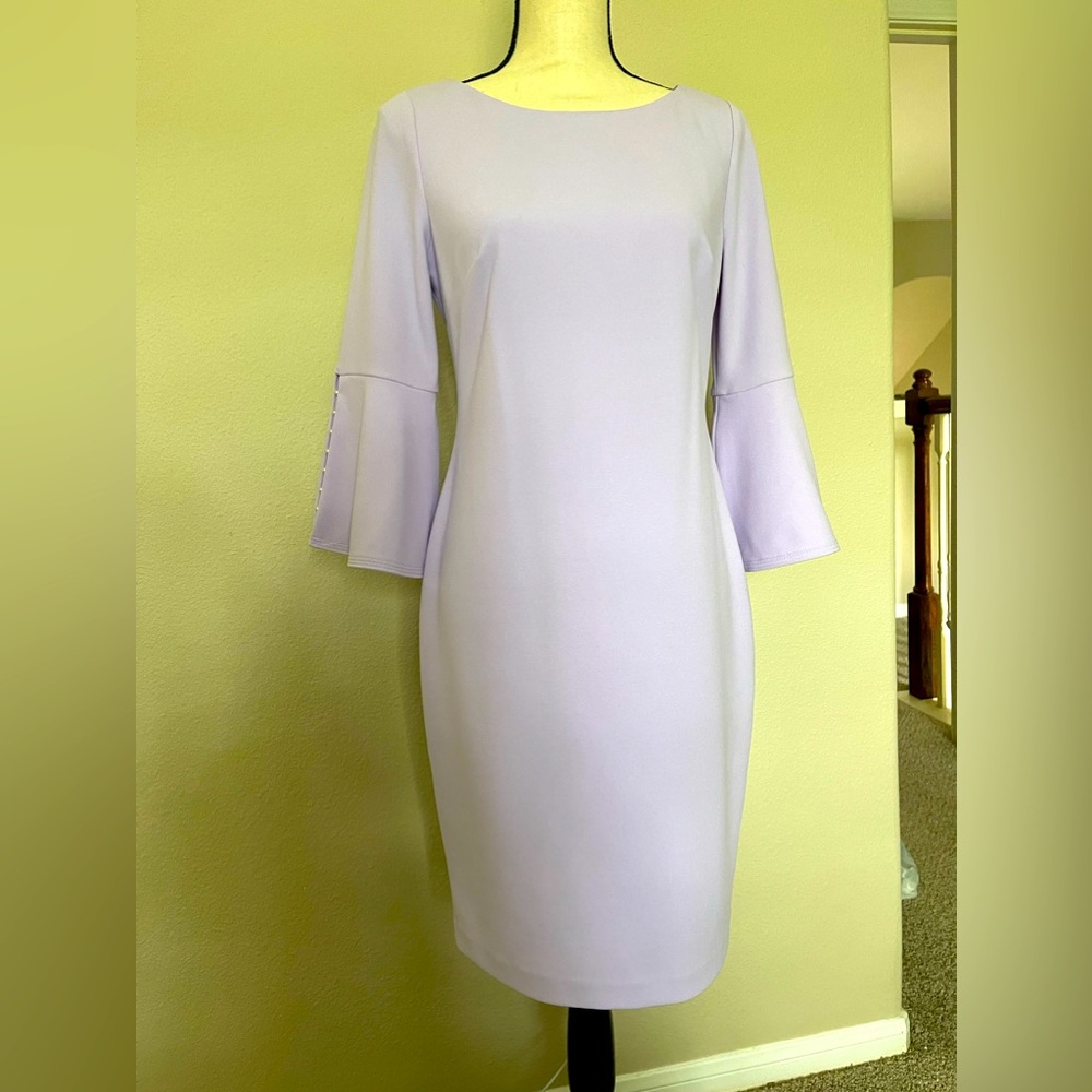 Calvin Klein quarter sleeve sheath dress with pearl embellishments
